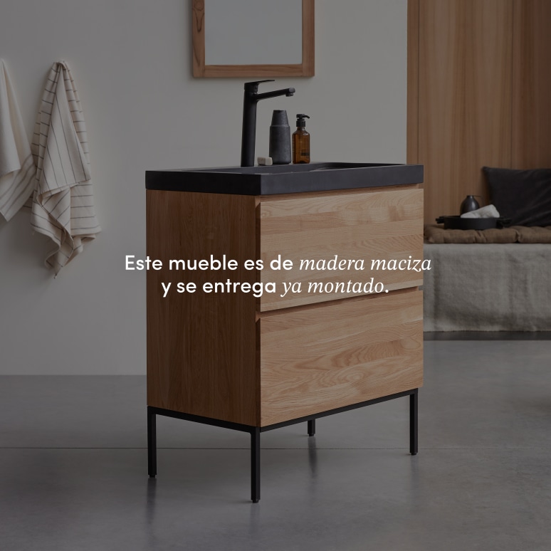 Nova - Mueble de baño de roble macizo y piedra de lava de 80 cm