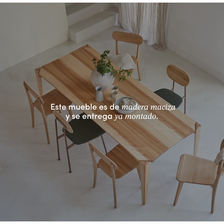 Paulin - Mesa de comedor de fresno-olivo macizo francés para 6-8 personas