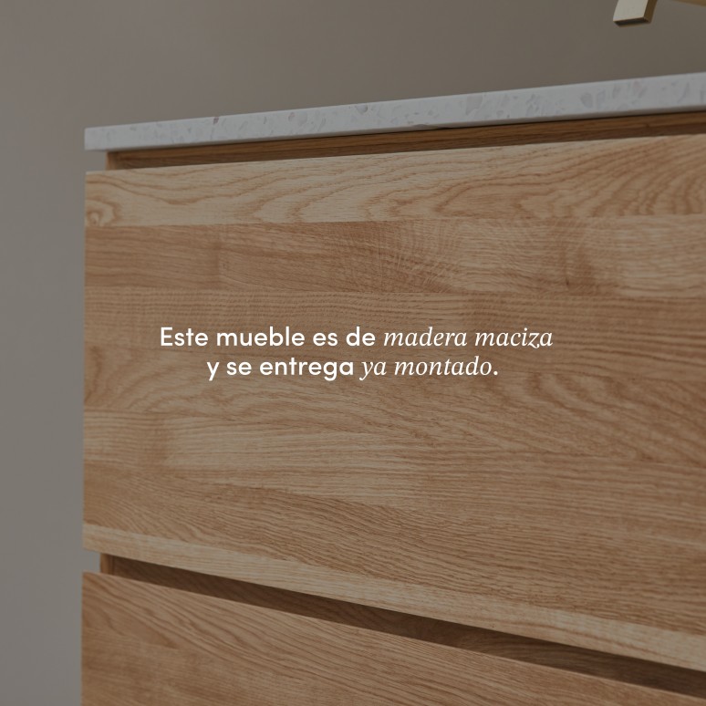 Nova - Mueble de baño de roble macizo y terrazo prémium Moon de 80 cm