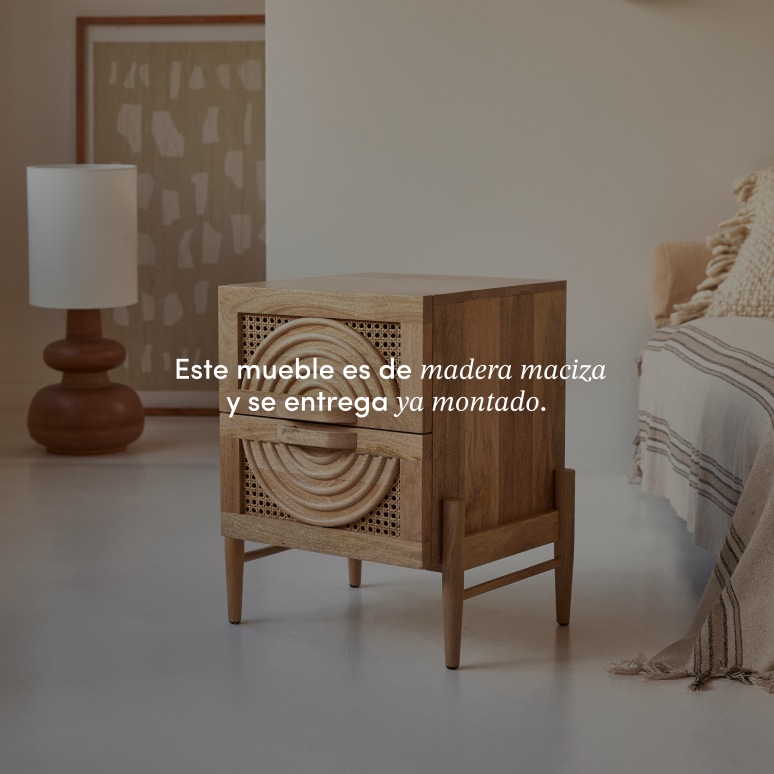 Sina - Mesita de noche de mango macizo y ratán