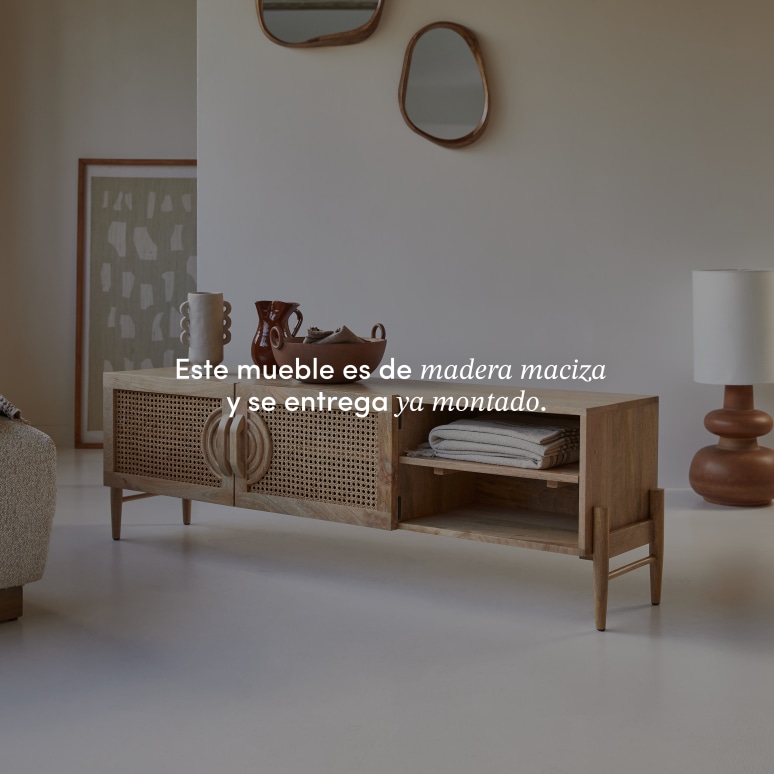 Sina - Mueble para TV de mango macizo y ratán de 145 cm