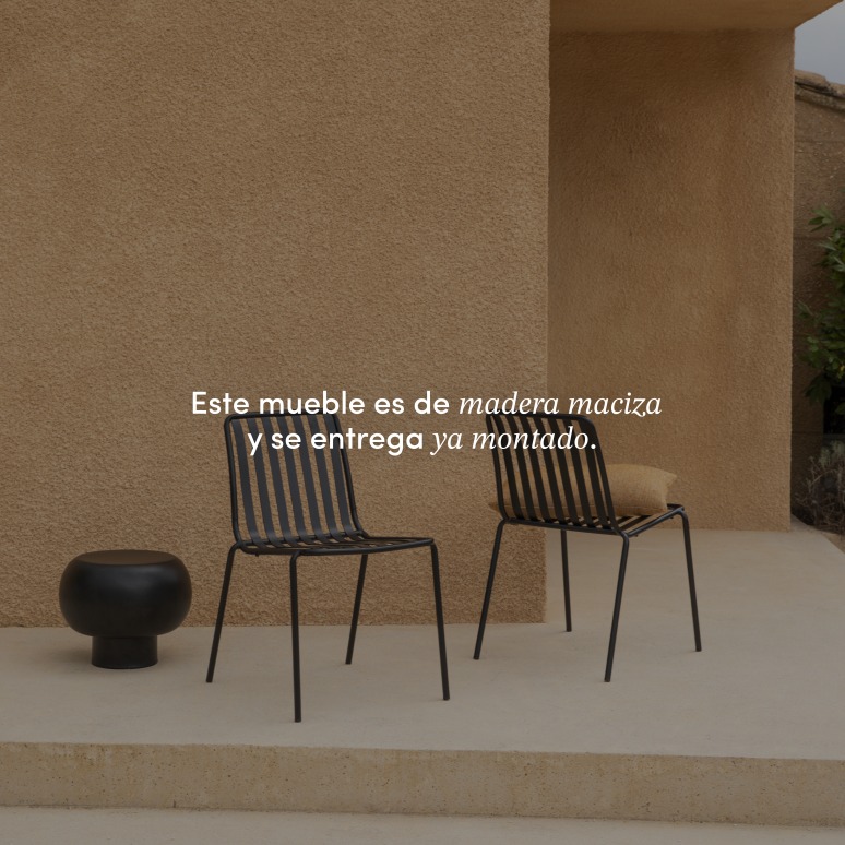 Téo - Conjunto de jardín de teca maciza y metal black 6 plazas