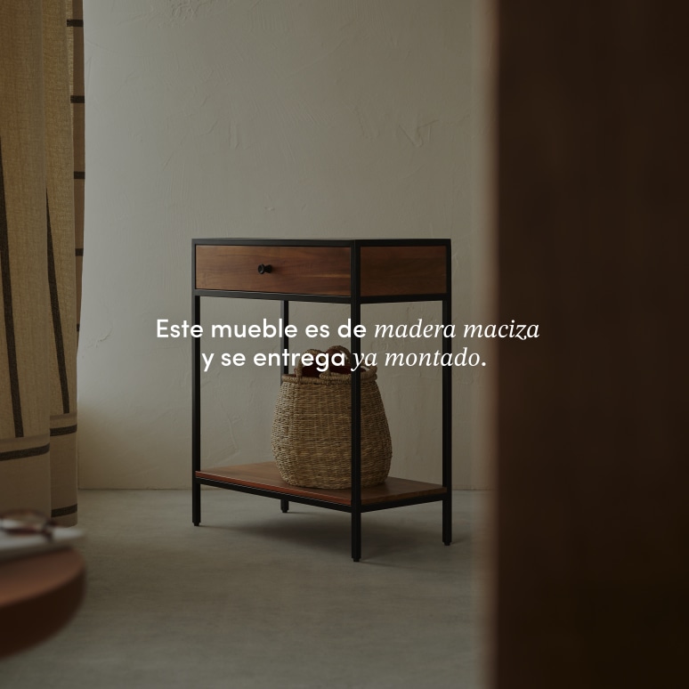 Agra - Consola de acacia maciza y metal con 1 cajón 