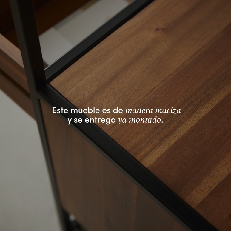 Agra - Mesita de noche de acacia maciza y metal