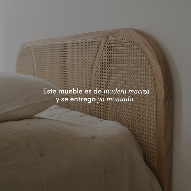 Billie - Cabecero de madera de mindi macizo y rejilla de ratán de 160 cm