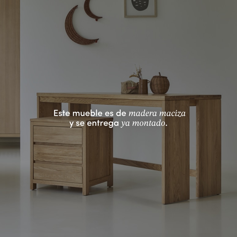 Eden - Escritorio infantil de roble macizo con cajón de almacenaje