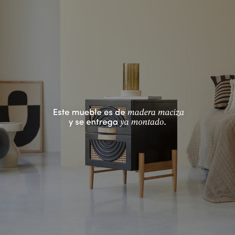 Sina - Mesita de noche de madera de mango maciza y ratán