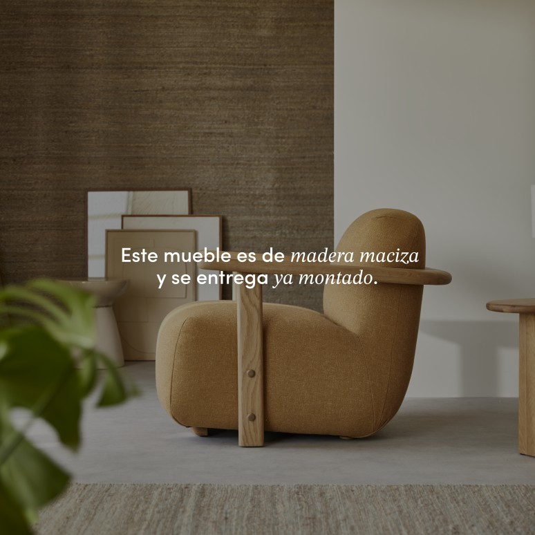 Tino - Sillón de roble macizo y tela color cámel