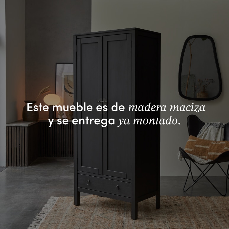 Thaki Black - Armario de madera de pino maciza