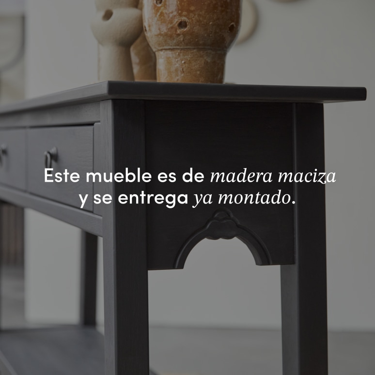 Thaki Black - Consola de pino macizo con 2 cajones