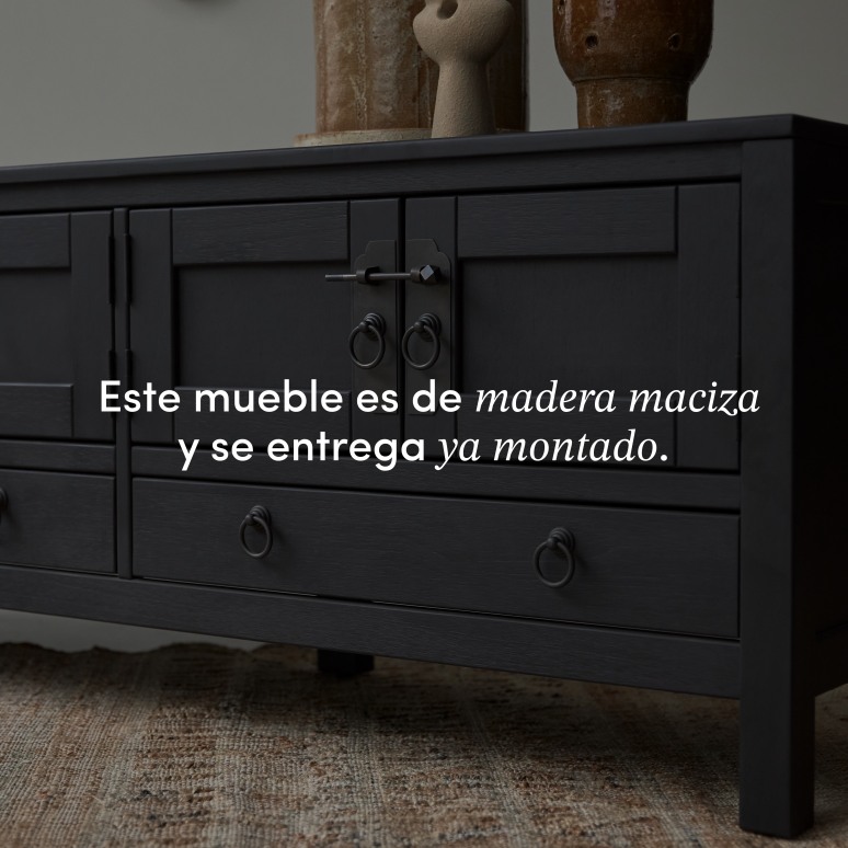 Thaki Black - Mueble para TV de pino macizo de 140 cm