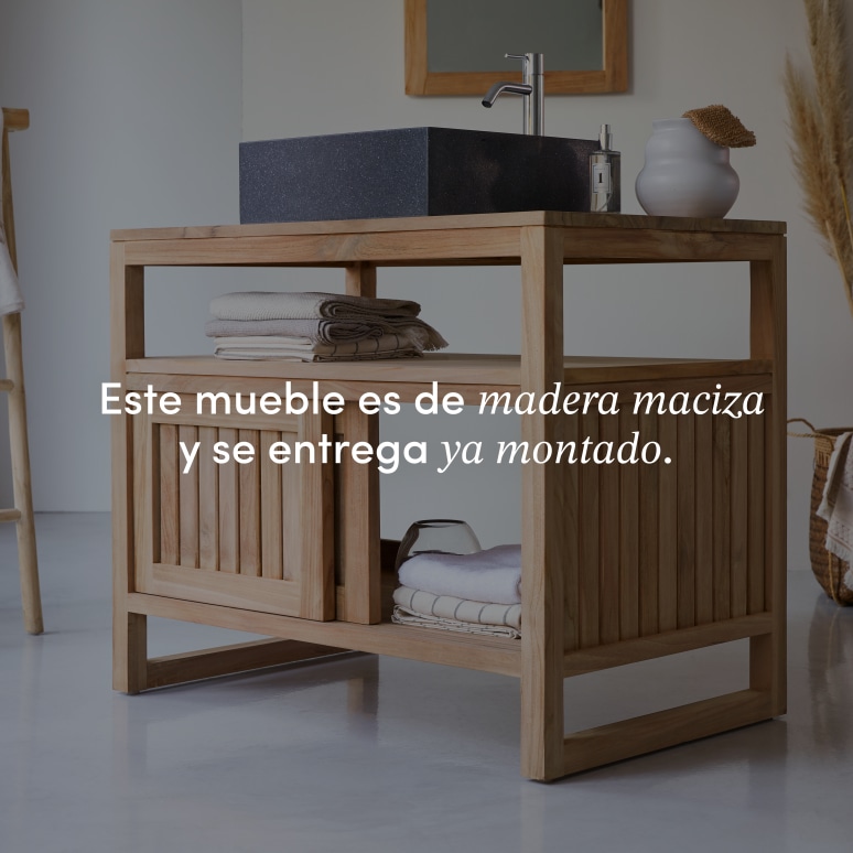 Colonial - Mueble para lavabo de teca maciza de 90 cm