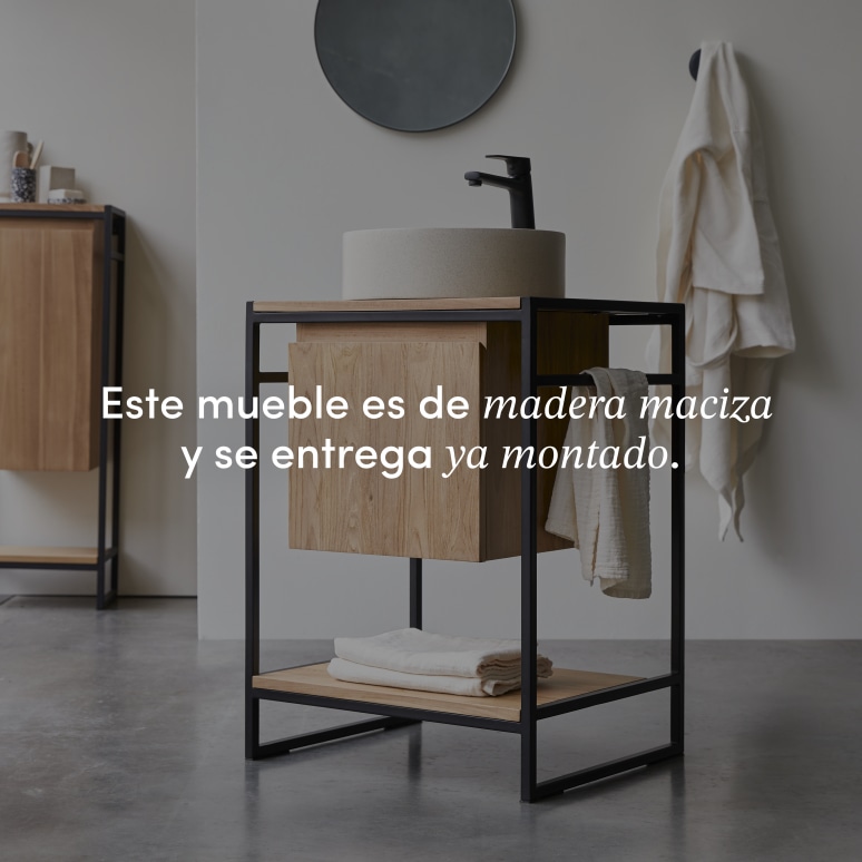 Michal - Mueble para lavabo de teca maciza y metal de 60 cm