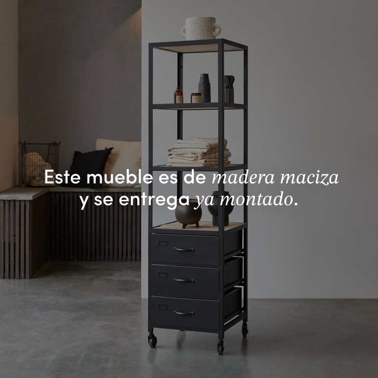 Industriel - Columna de baño de madera de mango macizo y metal