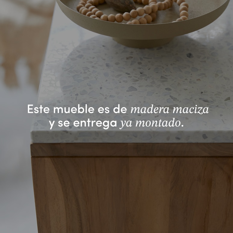 Miho - Biblioteca baja de teca maciza y terrazo prémium blanco