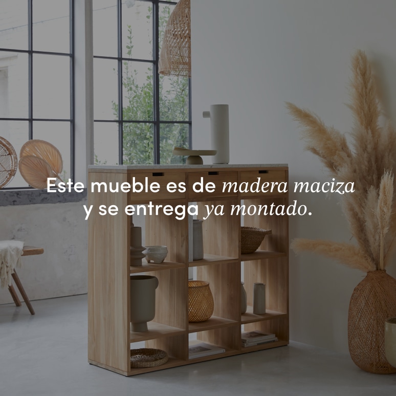 Miho - Consola de teca maciza y terrazo prémium blanco