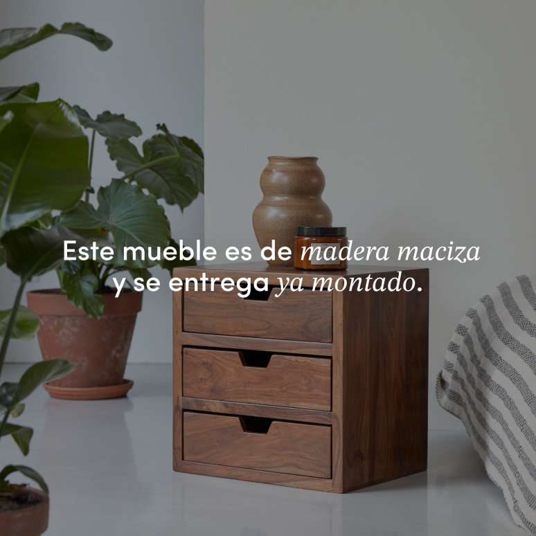 Kwarto - Mesita de noche de palisandro macizo con 3 cajones