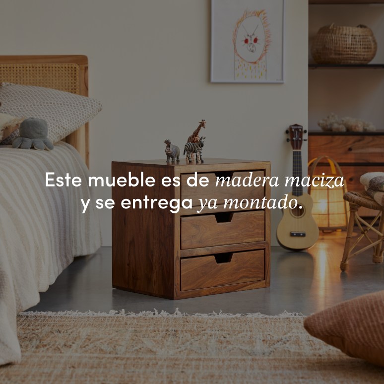Kwarto - Mesita de noche infantil de palisandro macizo con 3 cajones