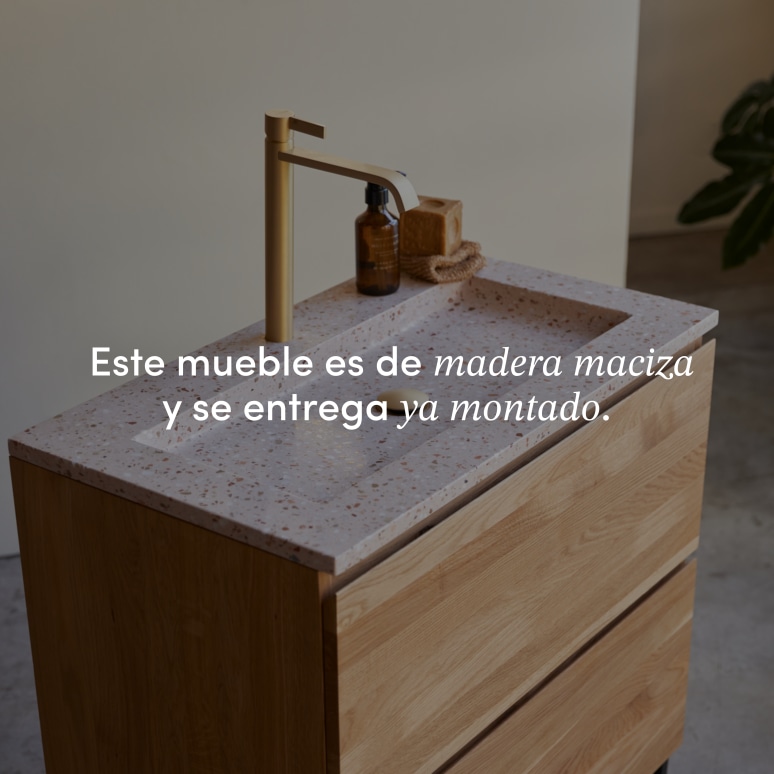 Nova - Mueble de baño de roble macizo y terrazo prémium rosa de 80 cm
