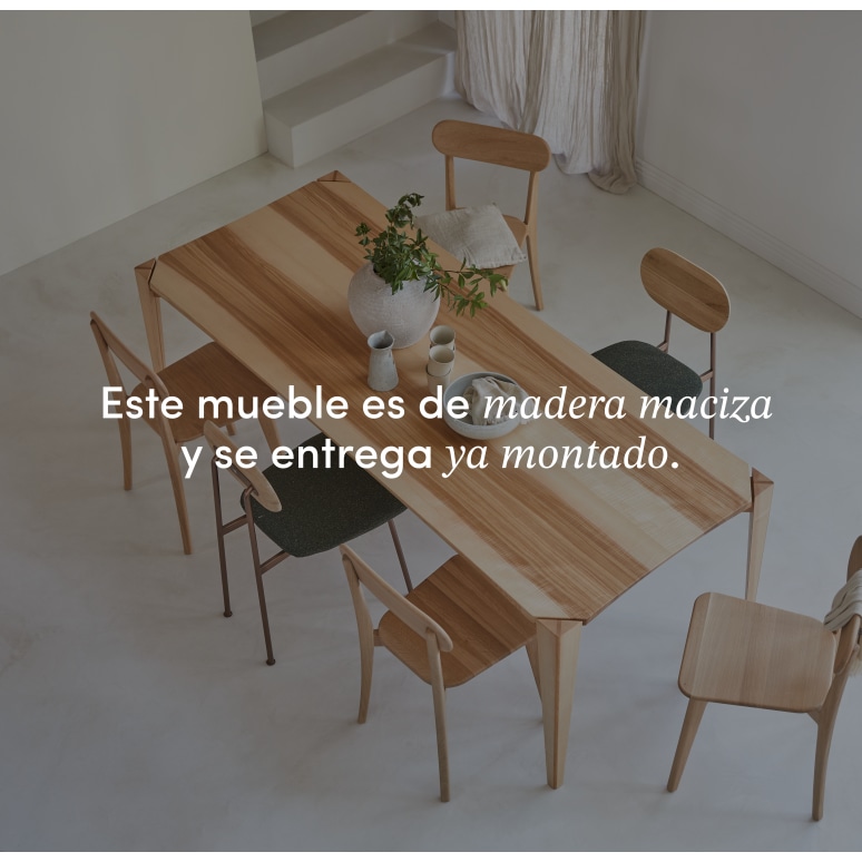 Paulin - Mesa de comedor de fresno-olivo macizo francés para 6-8 personas