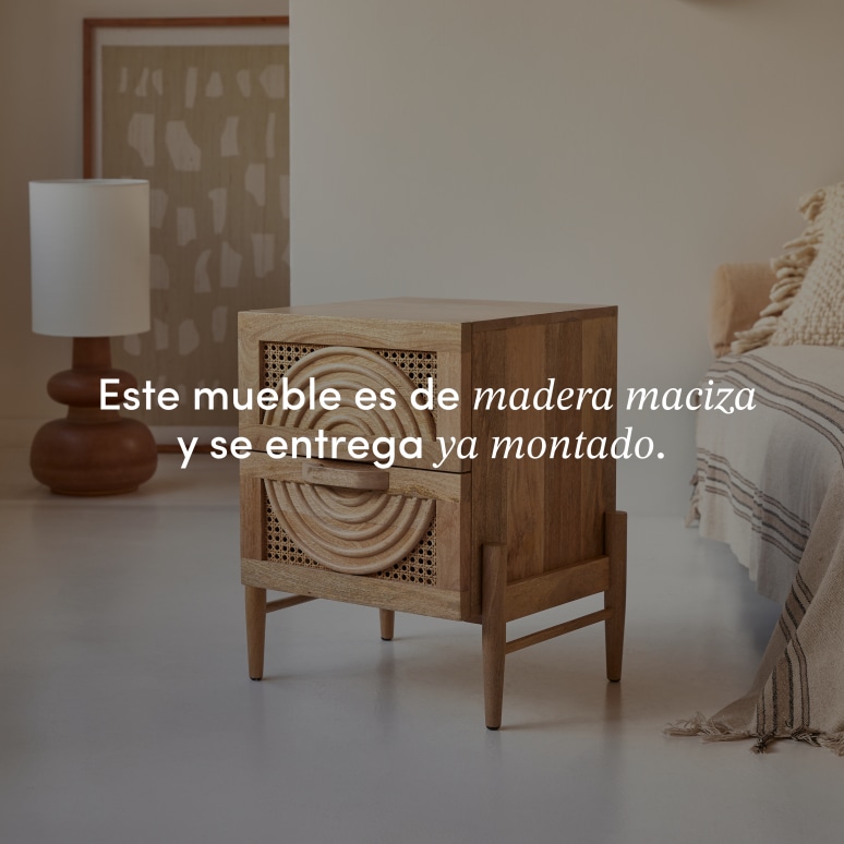 Sina - Mesita de noche de mango macizo y ratán