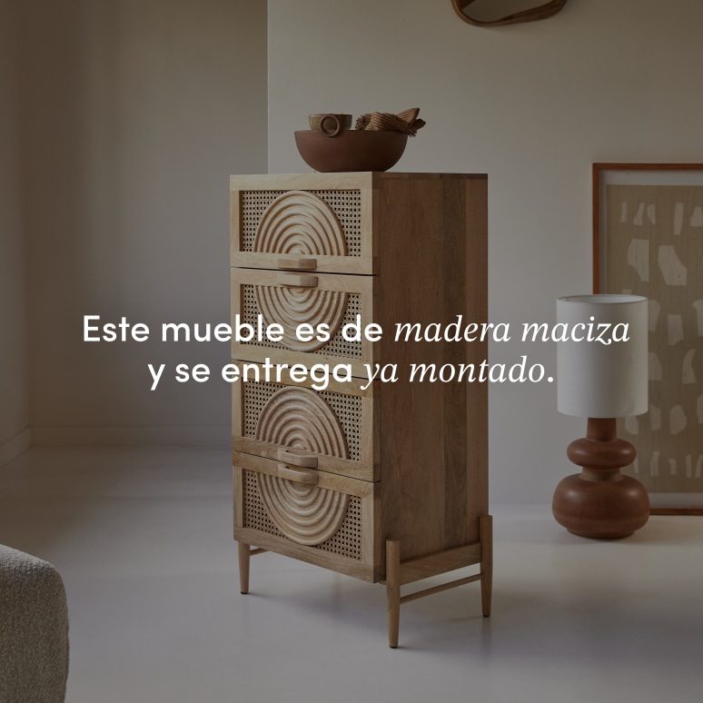 Sina - Cómoda de entrada de madera de mango maciza y ratán