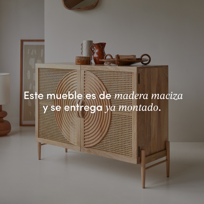 Sina - Aparador de mango macizo y ratán de 115 cm