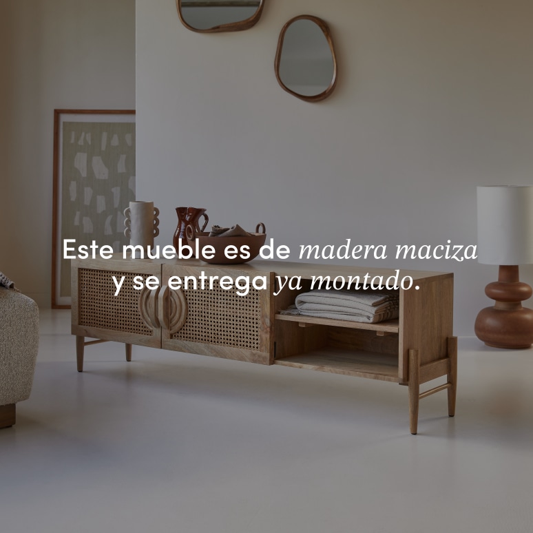 Sina - Mueble para TV de mango macizo y ratán de 145 cm