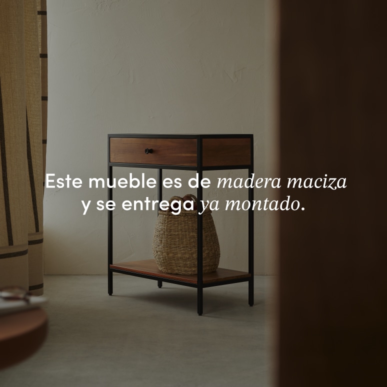 Agra - Consola de acacia maciza y metal con 1 cajón 