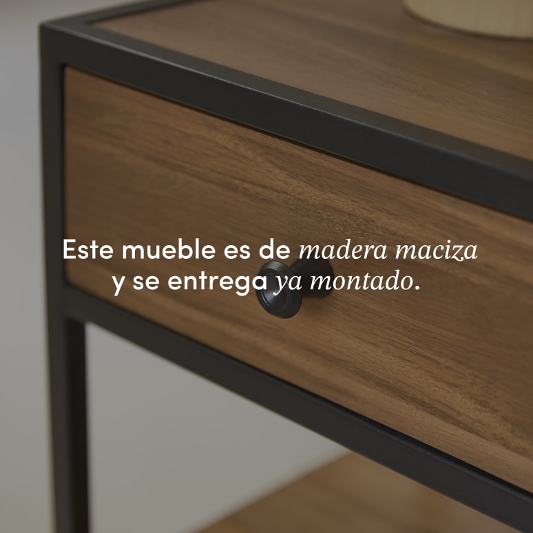 Agra - Mesita de noche de acacia maciza y metal