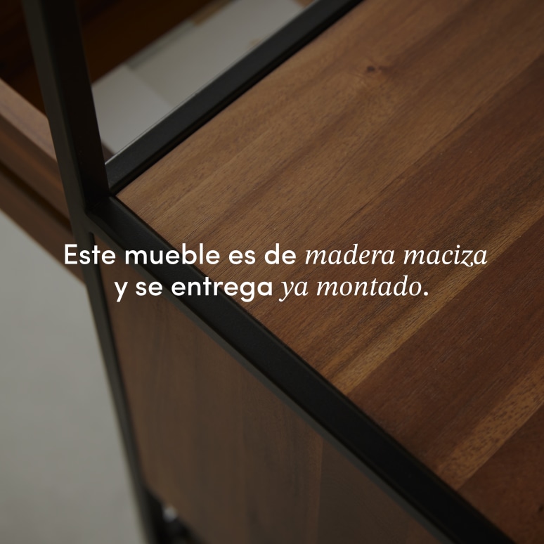 Agra - Mesita de noche de acacia maciza y metal