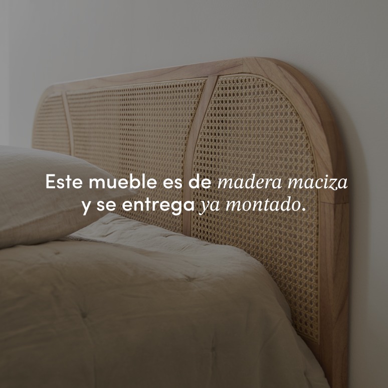 Billie - Cabecero de madera de mindi macizo y rejilla de ratán de 160 cm