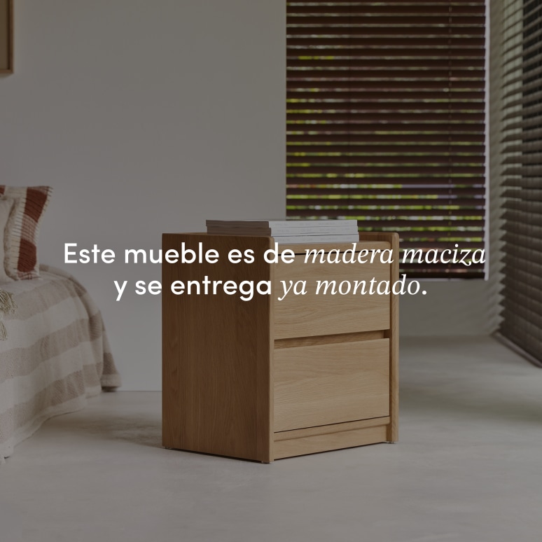 Arto - Mesita de noche de roble macizo con 2 cajones