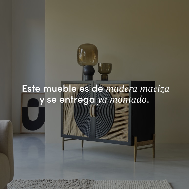 Sina - Aparador de mango macizo negro y ratán de 115 cm