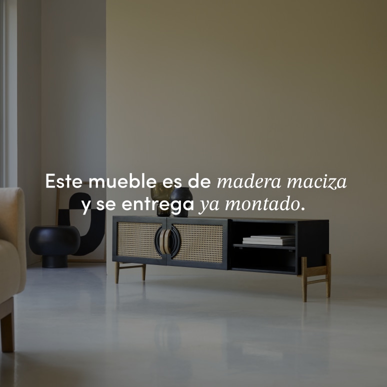 Sina - Mueble para TV de madera de mango maciza y ratán de 145 cm