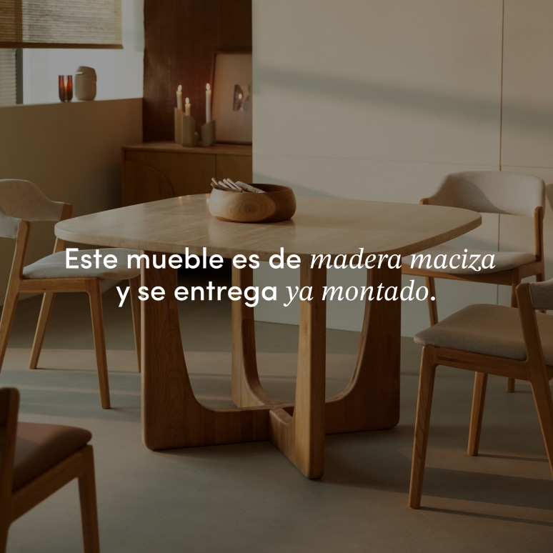 Mattia - Mesa de roble macizo y travertino para 4 personas