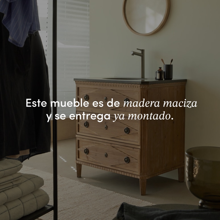 Emily - Mueble de baño de pino macizo y piedra 80 cm