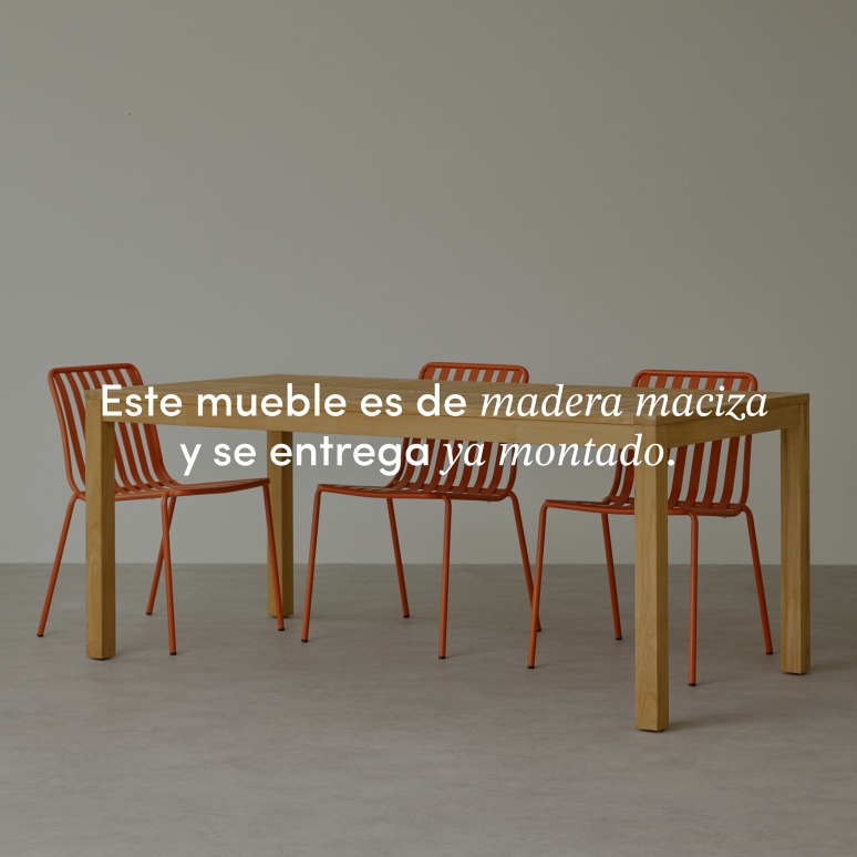 Téo - Conjunto de jardín de teca maciza y metal naranja 4 sillas