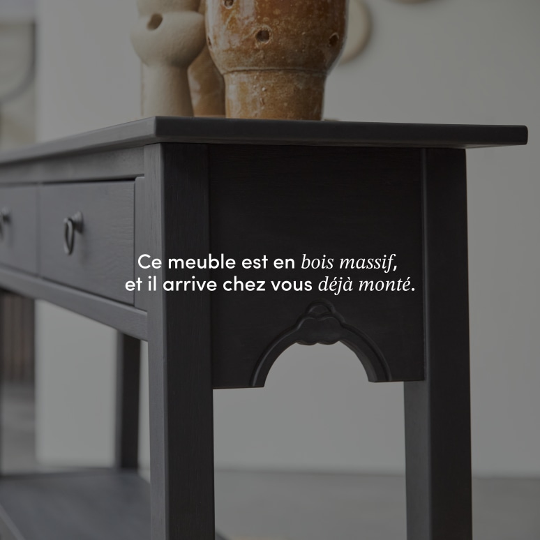 Thaki Black - Console d'entrée en pin massif 2 tiroirs P. 35 cm
