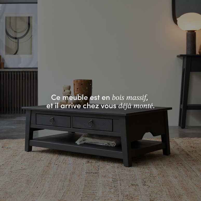 Thaki Black - Table basse en pin massif