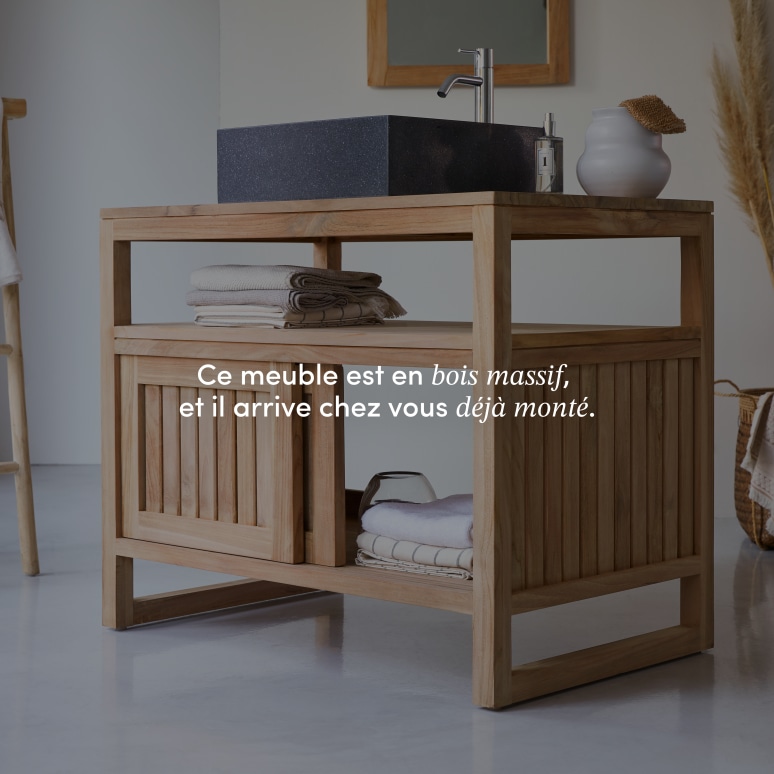 Colonial - Meuble sous vasque en teck massif 90 cm