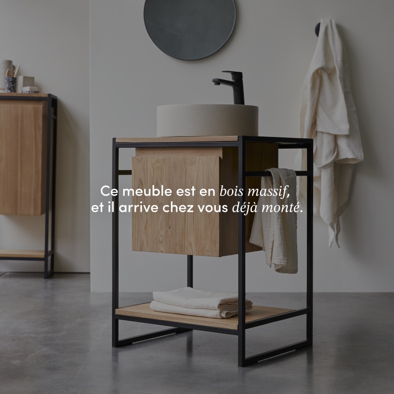 Michal - Meuble sous vasque en teck massif et métal 60 cm