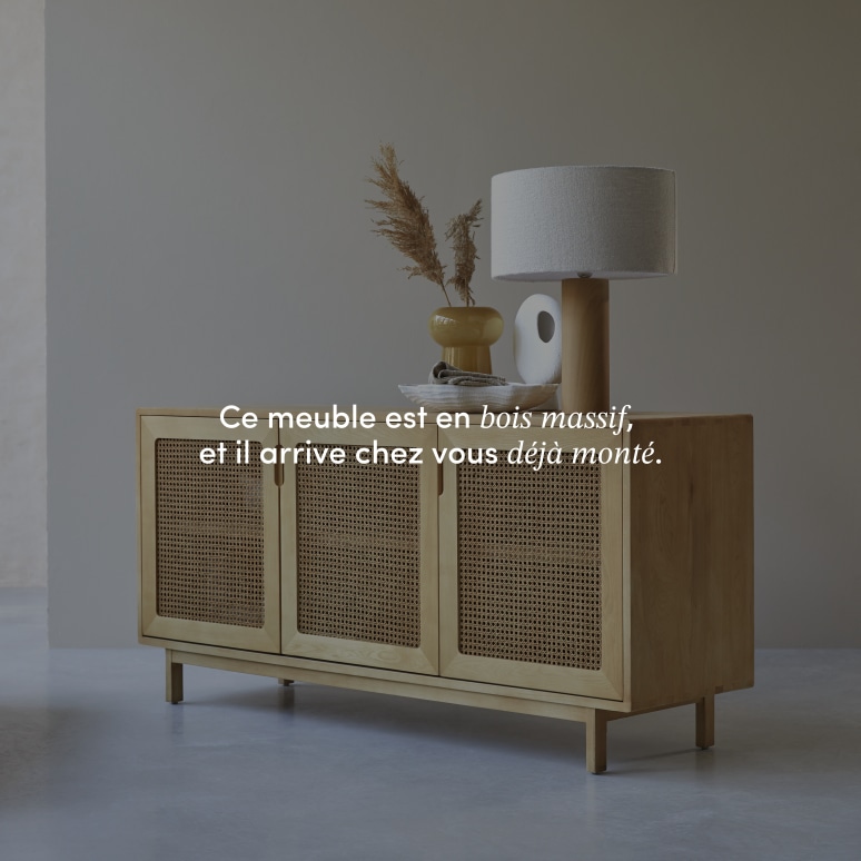 Luis - Buffet en orme massif et cannage 160 cm