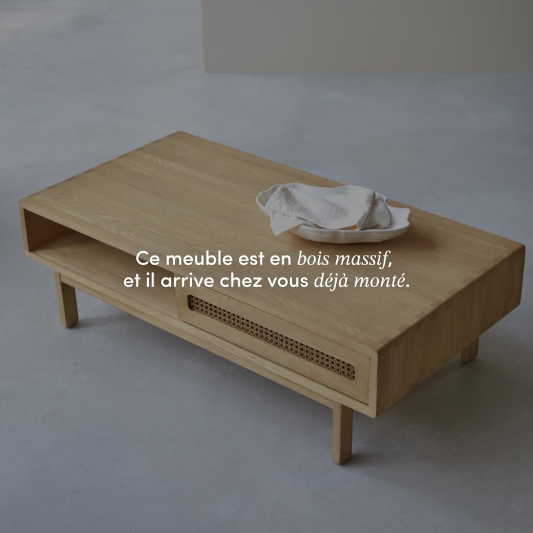 Luis - Table basse en orme massif et cannage