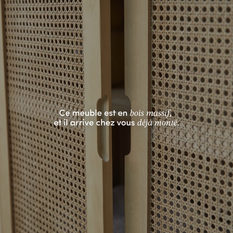 Luis - Armoire d'entrée en orme massif et cannage