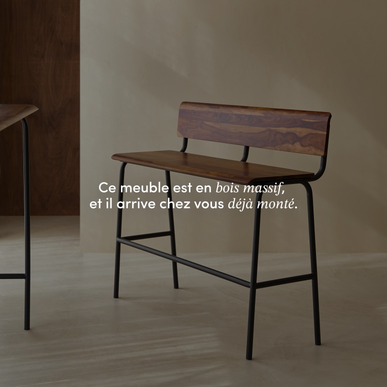 Talia - Banc haut en palissandre massif et métal