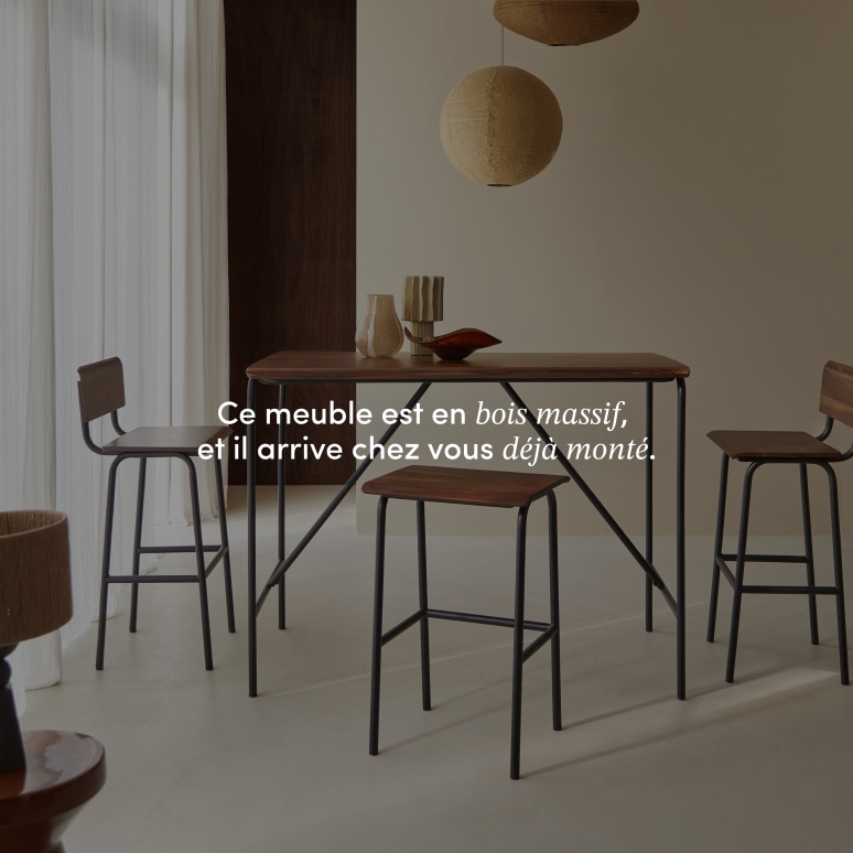 Talia - Table haute en palissandre massif et métal 4 pers.