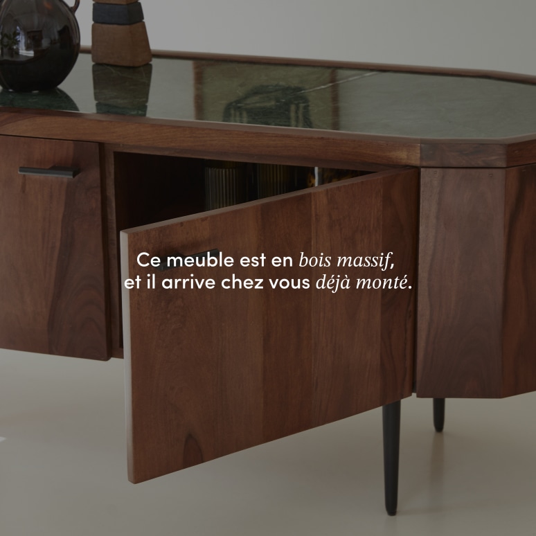 Jade - Meuble TV en palissandre massif et marbre 130 cm