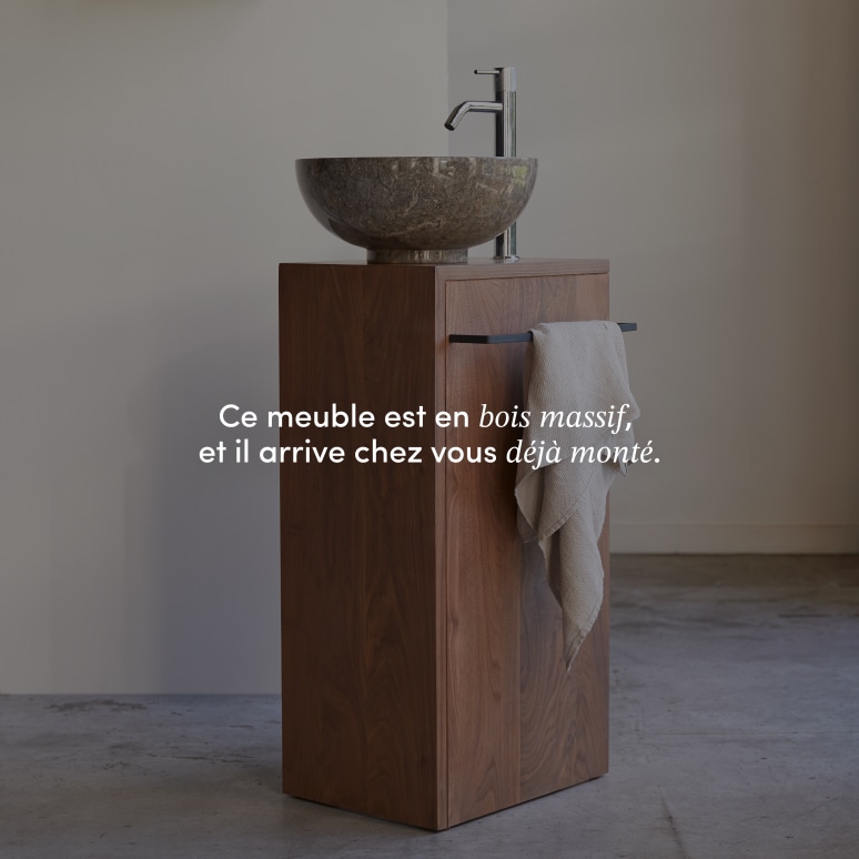 Stelle - Meuble sous vasque en noyer massif droit