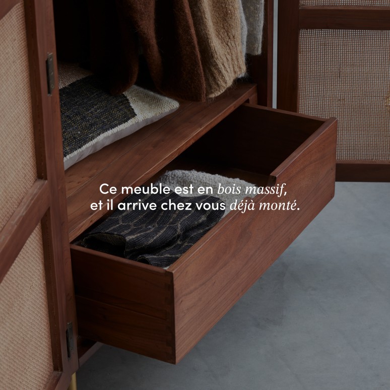 Lisbeth - Armoire d'entrée en orme et cannage